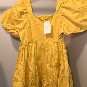 OAK + FORT Mustard Yellow Puff Sleeve Dress